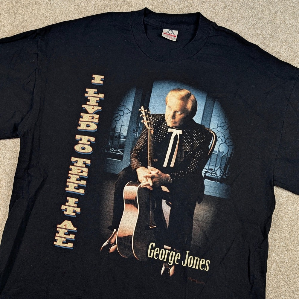 Vintage George Jones Shirt Mens XL Black I Lived To Tell It All Tour 90s Music